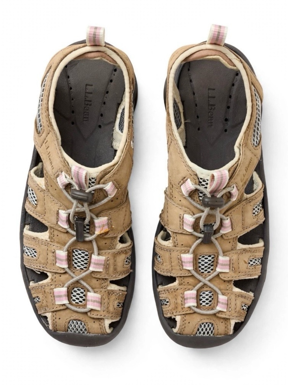 L.L. Bean The Fisherman Tan and Pink Outdoor Sandals Size 7.5 Women’s